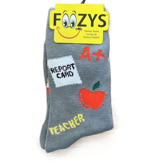 New Foozys Novelty Teacher Patterned Crew Gray Socks Women's One Size - Picture 1 of 4